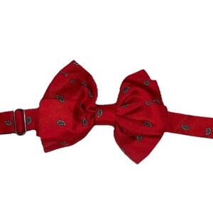 Vtg‎ Kenneth Gordon New Orleans Bow Tie Red Mini Paisley 100% Silk 16 in